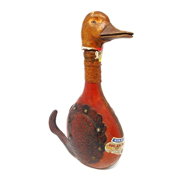Vintage Hand-Tooled Leather Wrapped Duck 12" Wine Bottle/Decanter from Italy - Picture 2 of 15